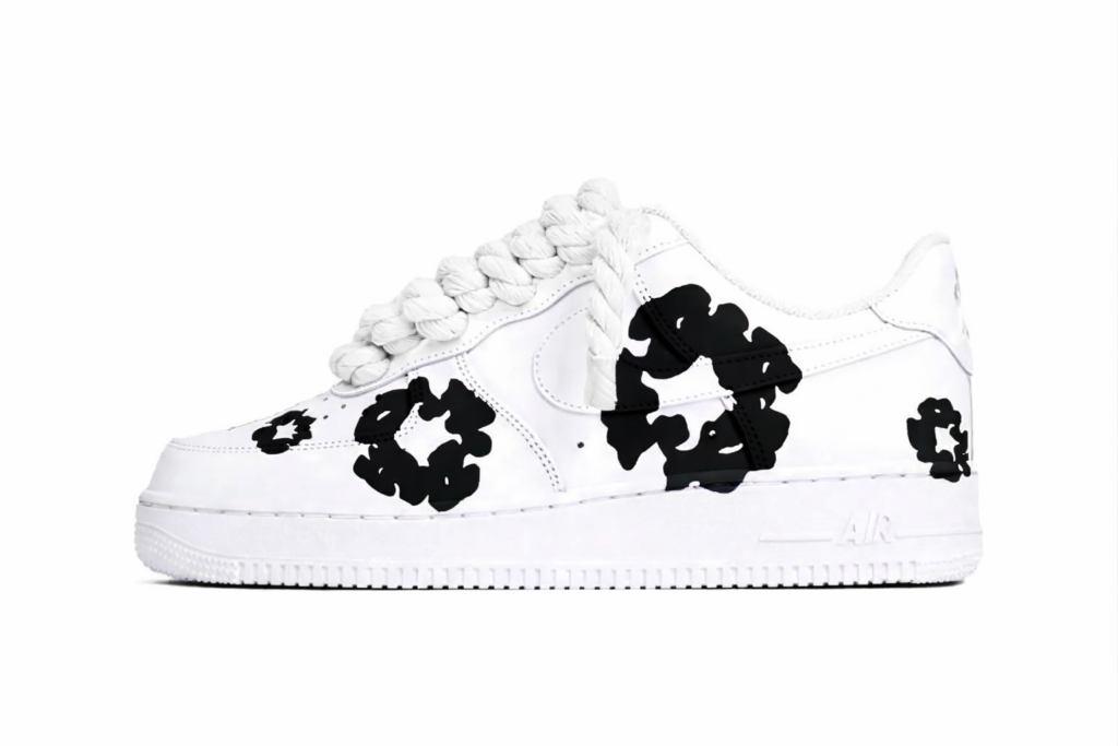 NIKE AIR FORCE 1 LOW '07 WHITE DENIM TEARS BLACK ROPE LACES WHITE