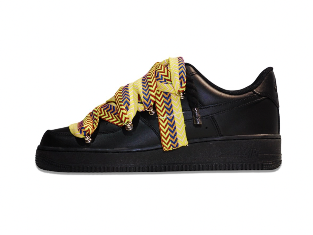 NIKE AIR FORCE 1 LOW '07 BLACK LANVIN ROPE LACES YELLOW