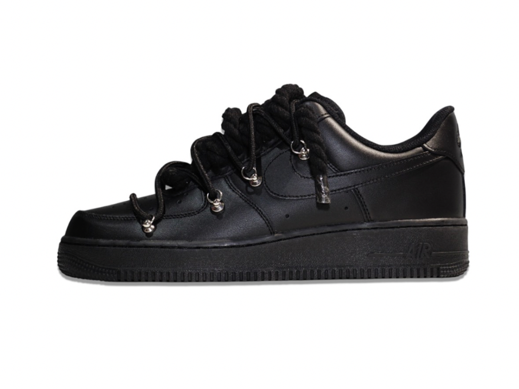 NIKE AIR FORCE 1 LOW ‘07 BLACK DOUBLE ROPE LACES BLACK